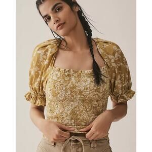 Anthropologie Green Floral Top XL NWT